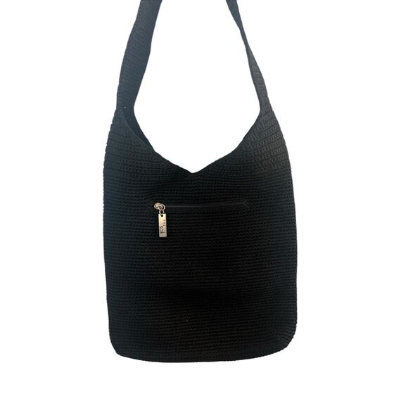 THE SAK VINTAGE 90'S CROCHET HOBO SHOULDER BAG PURSE WOMENS BLACK - Picture 1 of 15